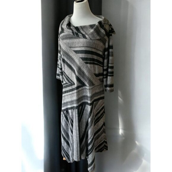 Danny & Nicole Plus Size NEW 18W Quarter Sleeve Gray Striped Midi Fit Flare - Picture 10 of 10